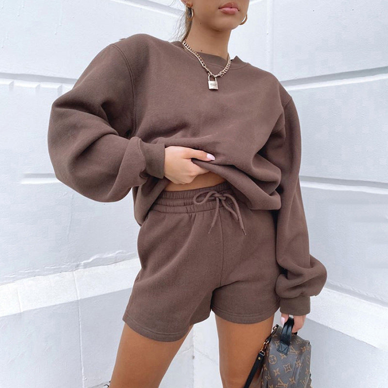 Women's Casual Solid Color Sports Suit with Shorts