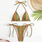 Geometric Print Strappy Triangle Bikini Set