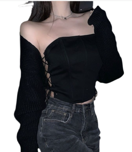 Sexy Adjustable Waistband Crop Top with Lace-Up Design