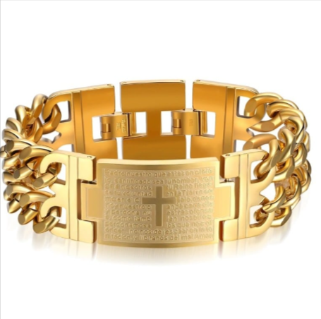 Scripture Cross Curb Chain Bracelet