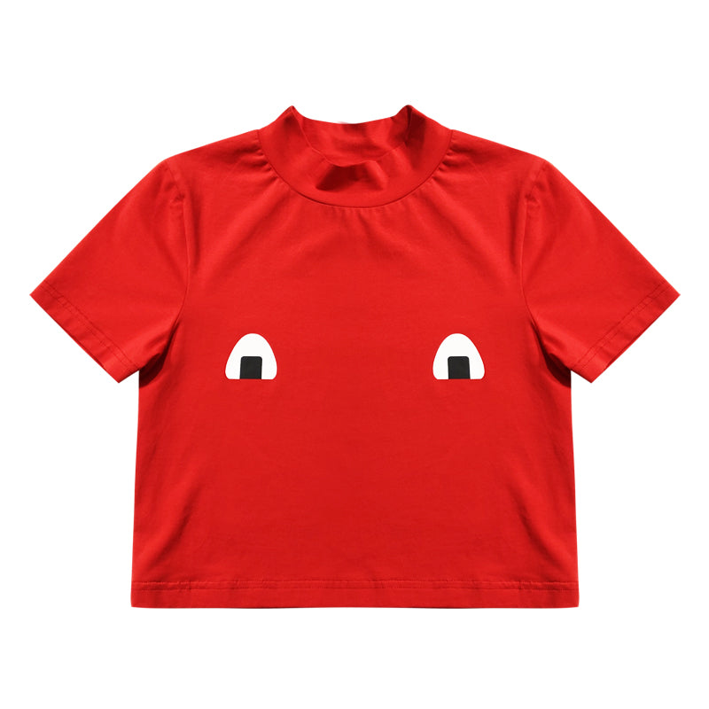 Crop Top High-Waist T-Shirt with Cute Sushi Design