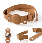 Adjustable Pet Collar with Tracker Holder Case, PU Leather Cat and Dog Collar with Protective Cover for Round Item Trackers