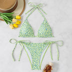 Green Ditsy Floral Triangle Bikini Set