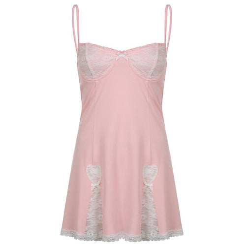 Aesthetic Mini Dress with Lace Patchwork and Spaghetti Straps