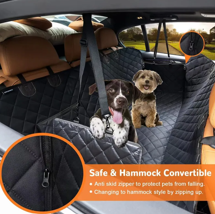 Dog Car Seat Cover, Waterproof Back Seat Hammock & Cargo Liner Protector with Mesh Window, Side Flaps, and Storage Pocket for Cars SUVs Trucks