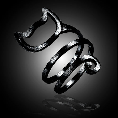925 Silver Plated Cat Open Ring - Cute Design for Women