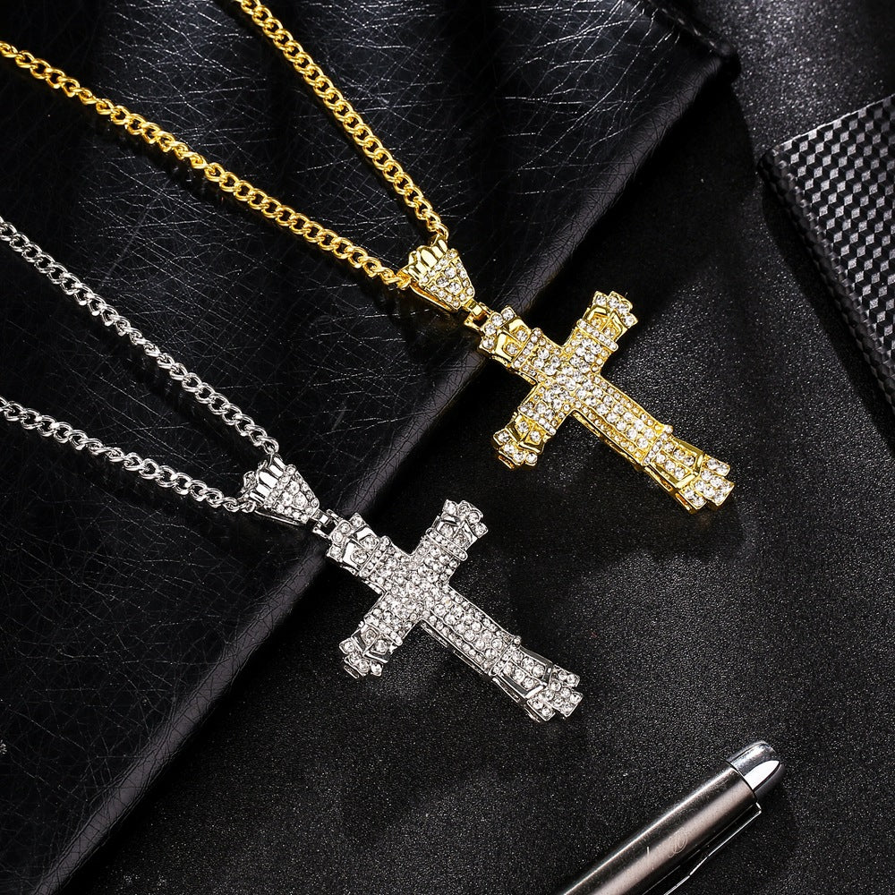 Hip Hop Iced Cross Pendant Necklace for Men