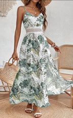 Floral Print Spaghetti-Strap High-Slit Maxi Dress