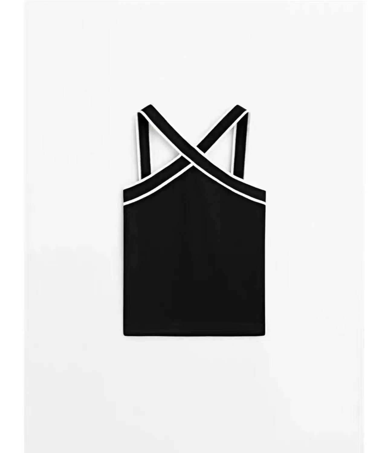 Criss-Cross Strap Contrast-Trim Knit Crop Top