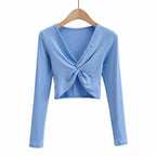 Summer V-Neck Long Sleeve Cropped Top for Women