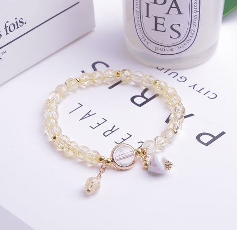 Crystal Beaded Bracelet with Lucky Cat Charm