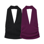 Pleated Halter Top & Stretchy Midi Skirt Set