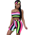 Colorful Striped Crop Top and Shorts Set (3 Pieces)