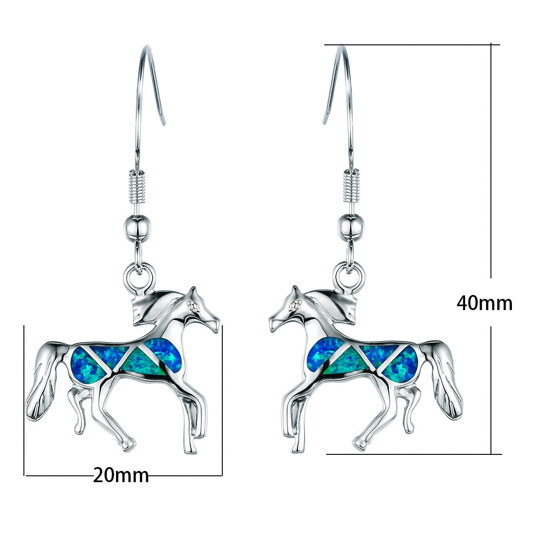 Blue Opal Horse Drop Earrings