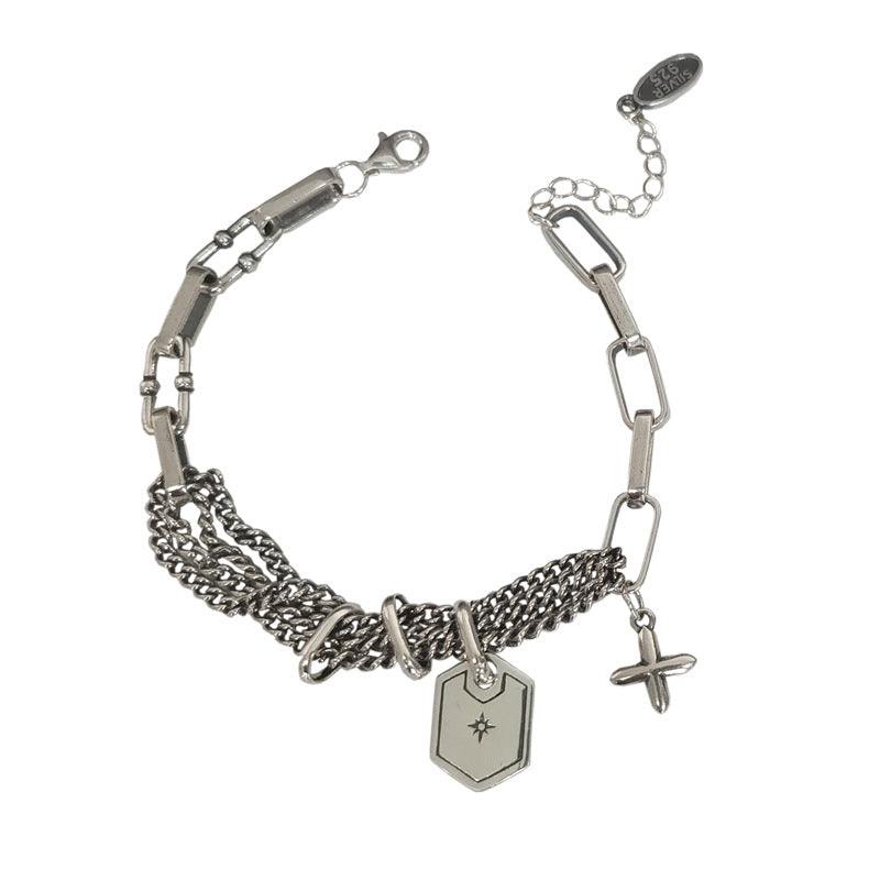 Thai Silver Cross Bracelet for Women in Heavy Industry
