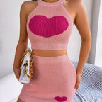 Women's Knitted Gradient Crop Top and Skirt Suit Set