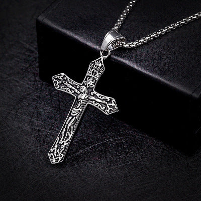 Jesus Cross Crucifix Pendant Necklace - Titanium Steel