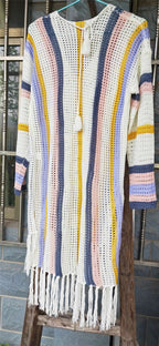 Knit Fringe Striped Beach Cover-Up