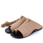 Flat Large Size Sandals with Ankle Tie and Thong Design