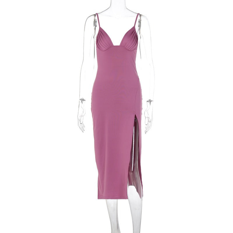 Spaghetti Strap Deep V-neck Bodycon Dress