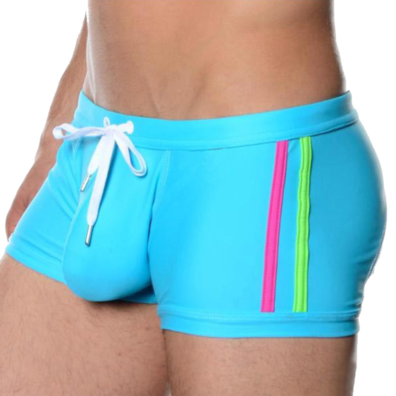 Men's Black Side-Stripe Swim Trunks