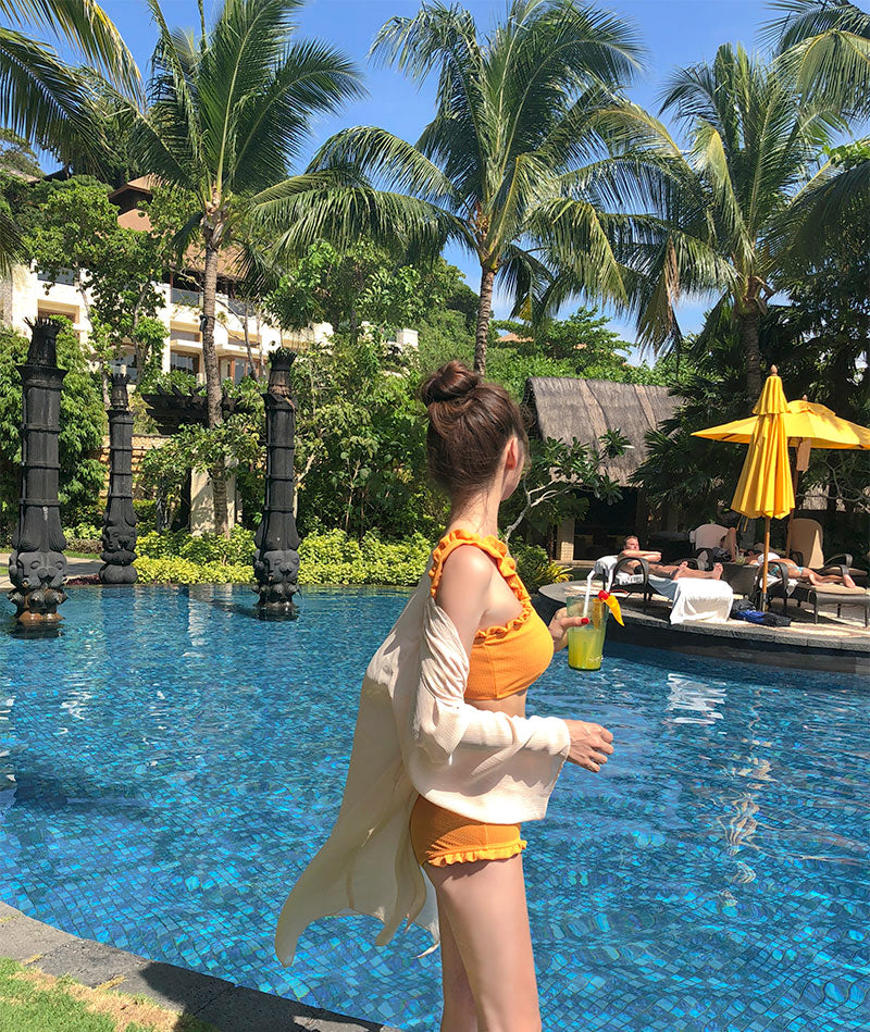 One-Shoulder Ruffle High-Waist Bikini