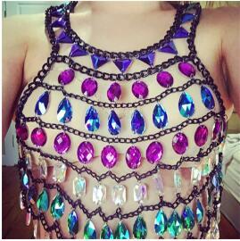 Rhinestone Chain Body-Jewelry Halter Top