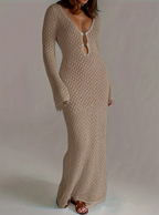 Knit Open-Weave Long-Sleeve Maxi Cover-Up Dress