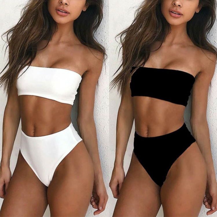 Women's Black Strapless Bandeau Bikini Set