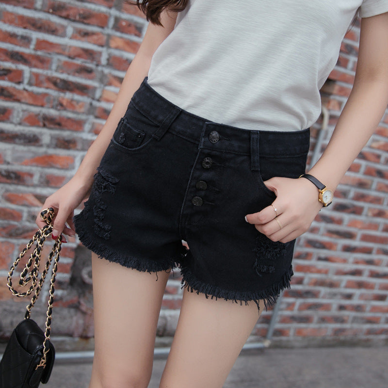 Fringe Hem High-Waisted Denim Shorts for Women