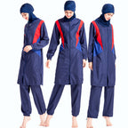 Plus Size Color Block Zip Modest Swimwear Set