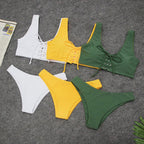 Solid Lace-Up Scoop-Neck Bikini Set