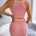 Women's Knitted Gradient Crop Top and Skirt Suit Set