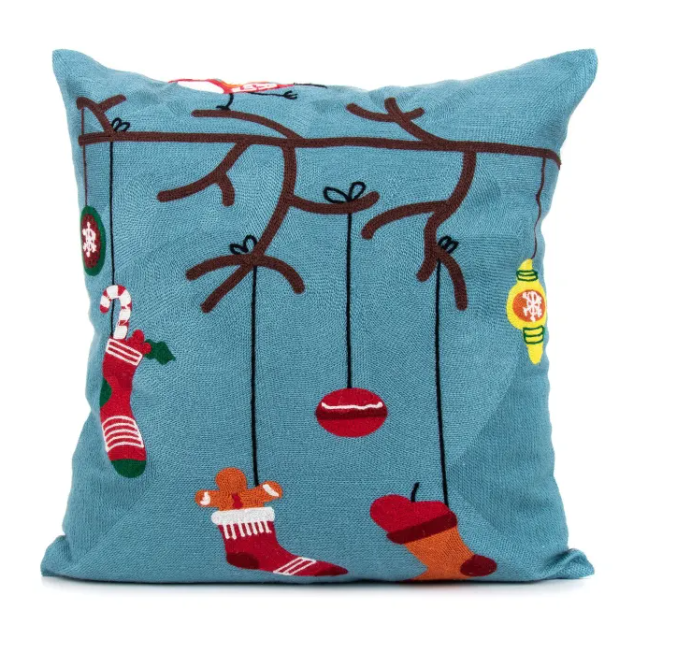Embroidered Christmas Gnome Pillow Cover - Holiday Home Decor