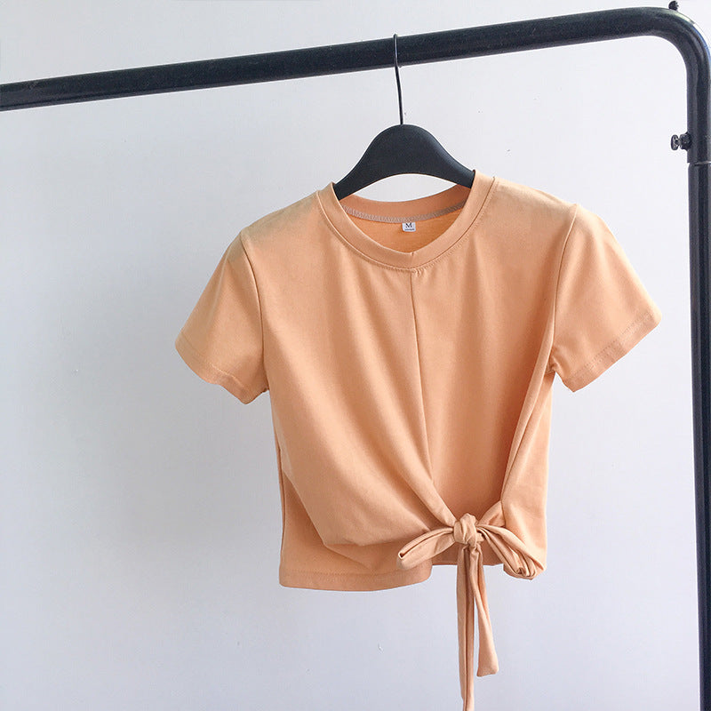 2024 Summer Women's Basic Crop Top with Tie Detail