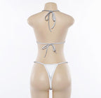 Reflective Women's Lace-Up Sexy Thong Set