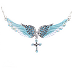 Angel Wings Cross Pendant Necklace with Crystals