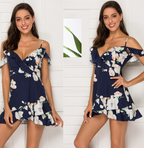 Off-Shoulder Ruffled Waist Irregular Beach Dress