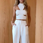 2023 Women's Summer Set with Halter Top and Wide Pants
