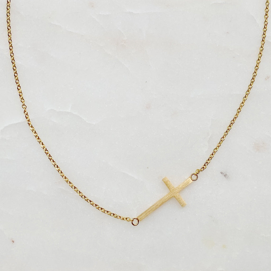 Sideways Cross Necklace - Silver