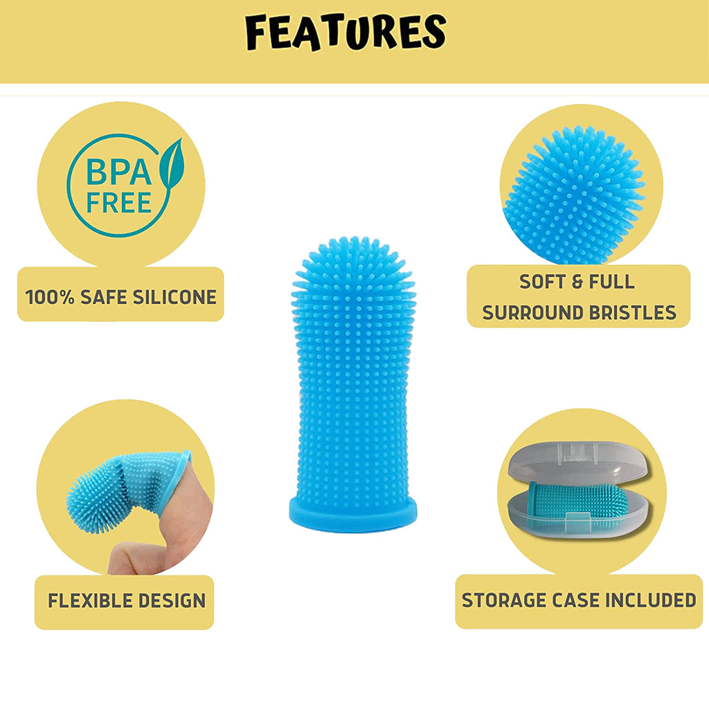 Pet Finger Toothbrush for Dogs & Cats, 360 Soft Silicone Dental Brush with Storage Case, BPA-Free Teeth & Gum Cleaner