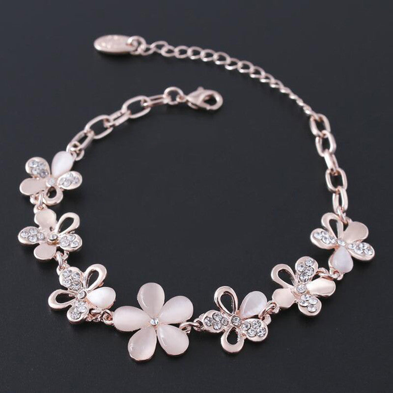 Rose Gold Cat's Eye Flower Bracelet