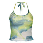 Tie-Dye Mesh See-Through Backless Camisole Top