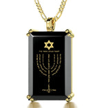 Men's Star of David Menorah Pendant Necklace on Onyx
