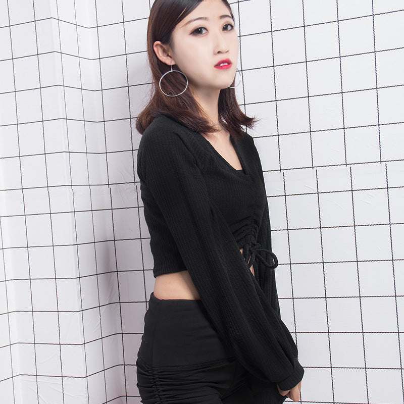 V-Neck Lantern Sleeve Crop Top for Women