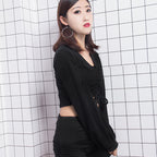 V-Neck Lantern Sleeve Crop Top for Women