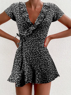 Summer V-Neck Ruffled A-Line Lace Dress