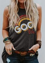Summer Rainbow Letter Print Round Neck Tank Top
