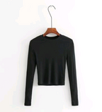 Fitted Long Sleeve Crop Top T-Shirt and Knit Sweater