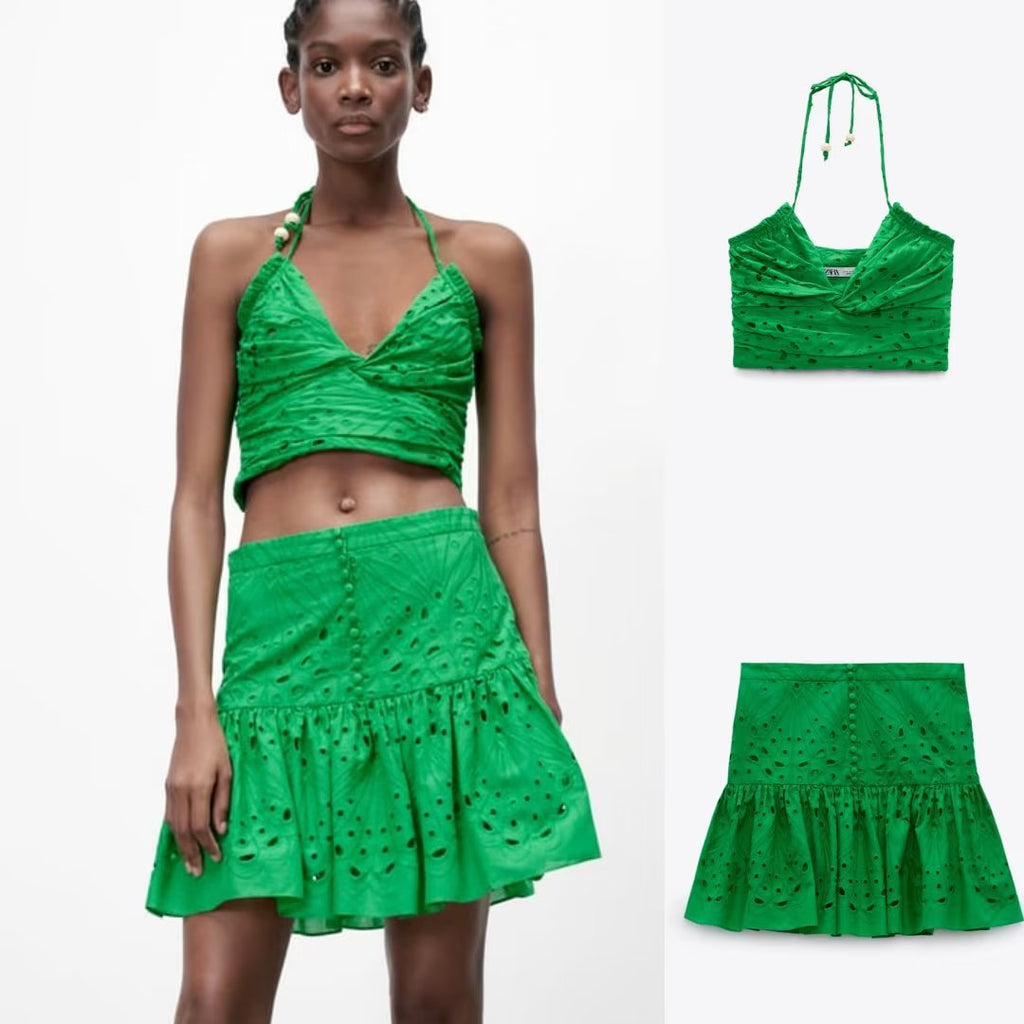 2023 Women's Hollow Neckline Crop Top & Skirt Set S33-63757